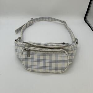 Brandy Melville White With Blue Stripe Belt Bag 100% Cotton Adjustable Strap